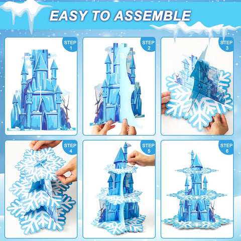 BenLouis detalle castillo de hielo y copos de nieve para ambiente temático.