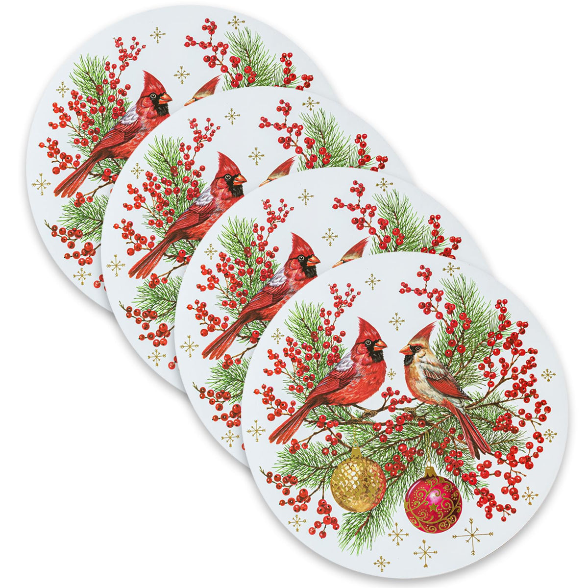 Manteles de corcho Benson Mills con cardenales para mesa festiva, protegen la superficie.