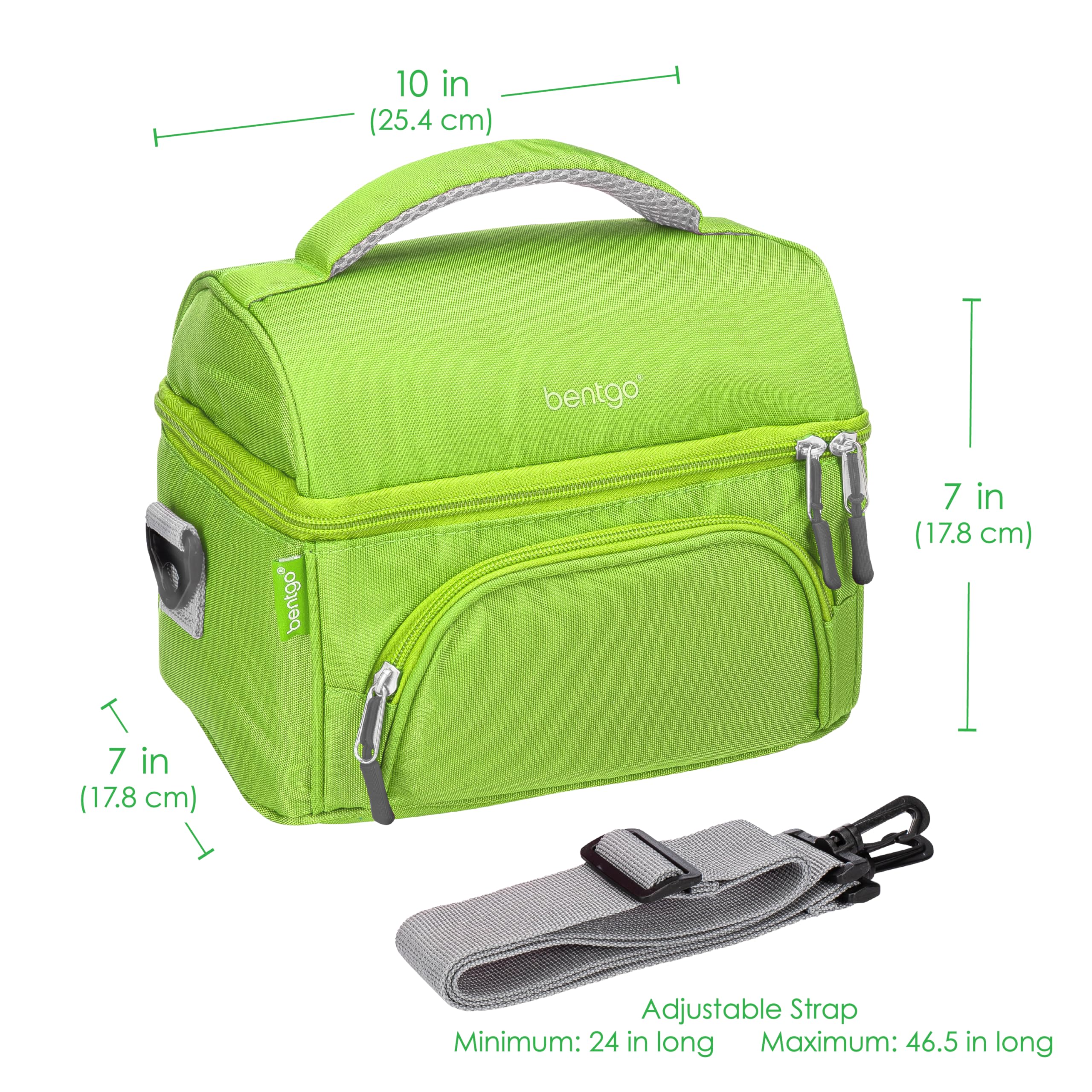 Bentgo bolsa de almuerzo verde con amplio espacio principal para comida y snacks