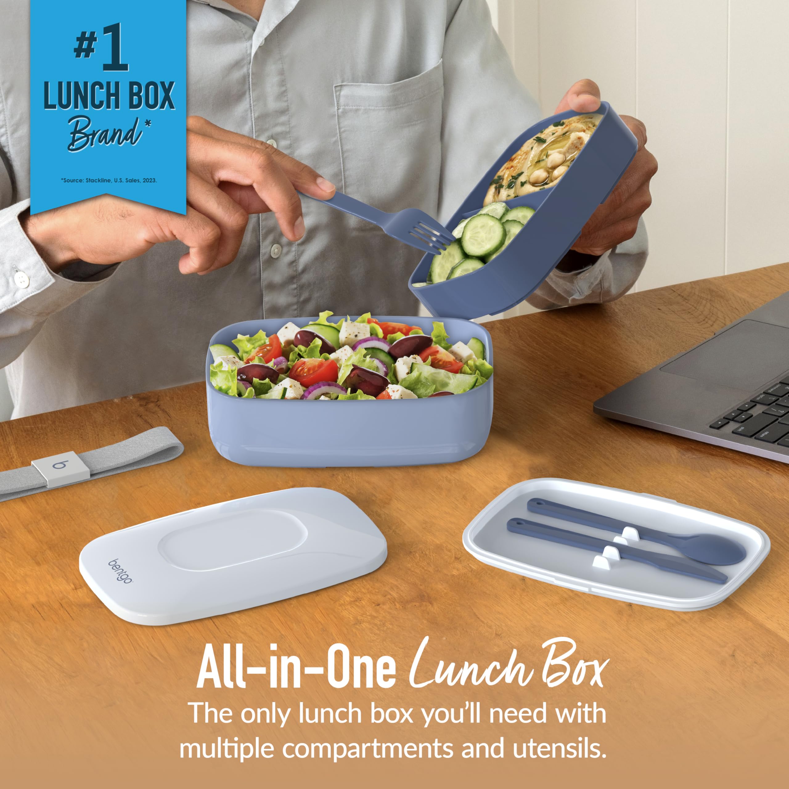 Bentgo Classic utensilios integrados para comer sin buscar cubiertos.