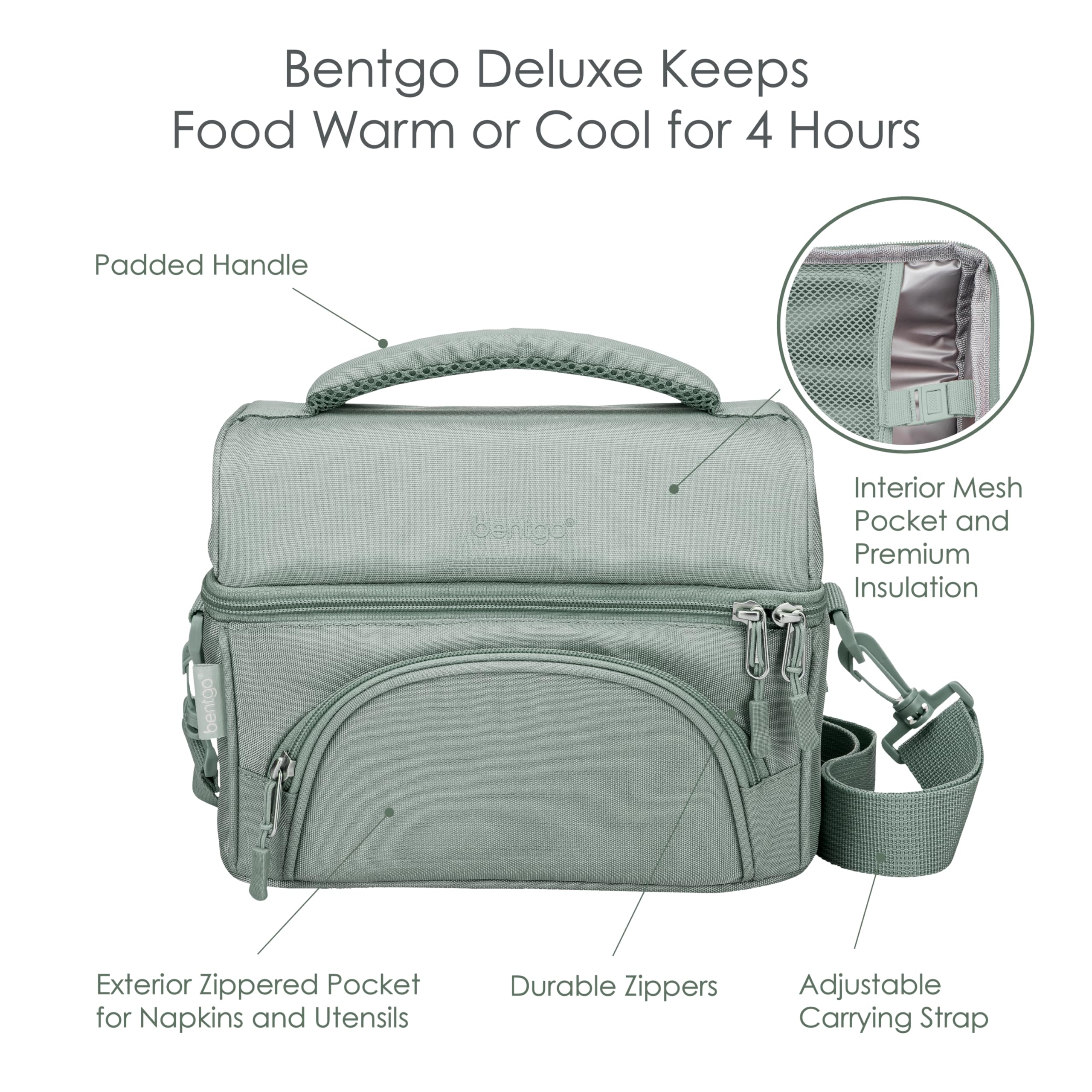 Bentgo Deluxe Bolsillo interior de malla para hielo o extras.