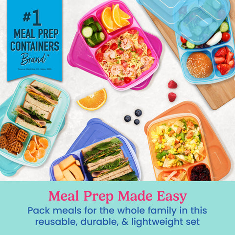 Conjunto Bentgo Easyboxes de 10 contenedores, tres compartimentos, ideal para comidas variadas.