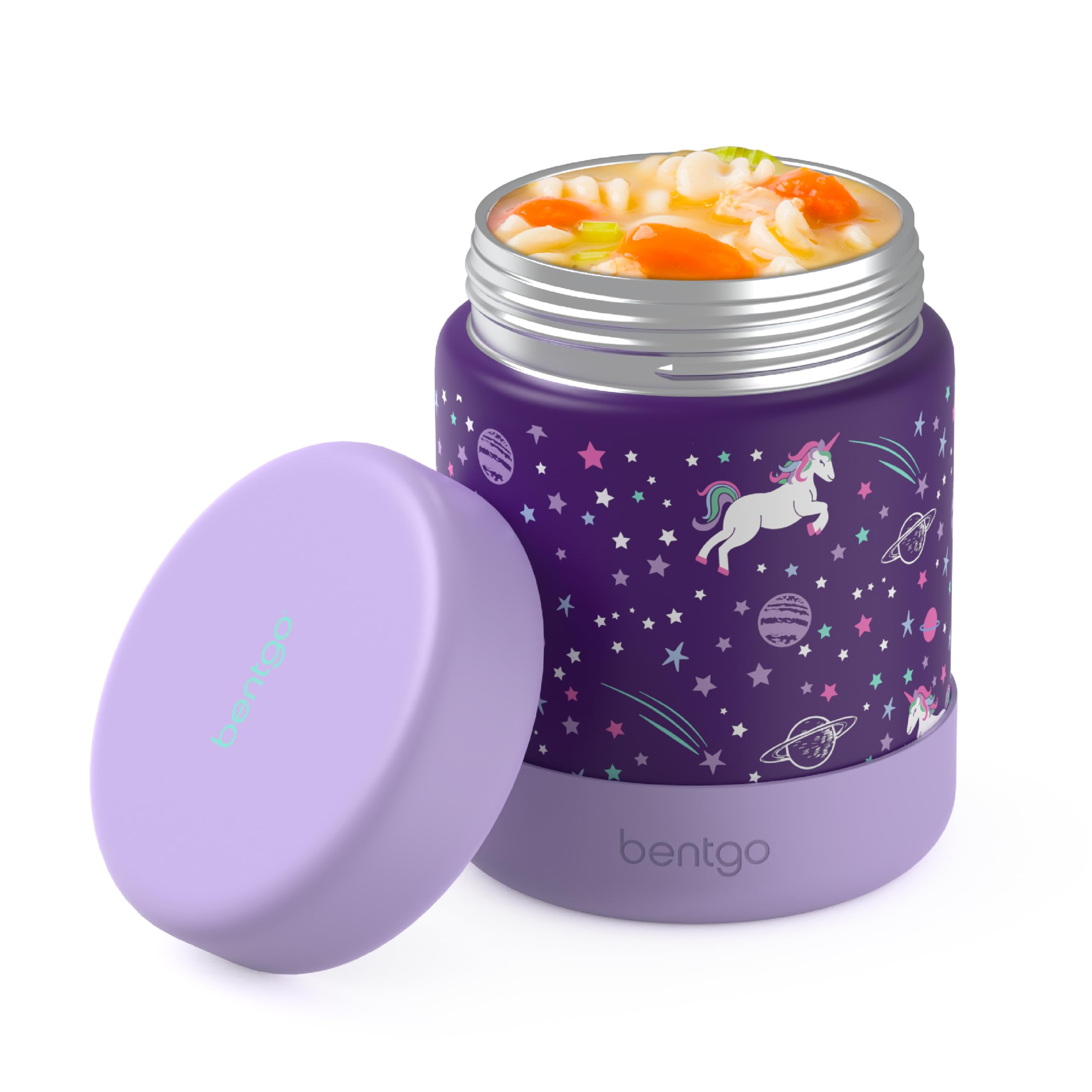 Bentgo Kids frasco de comida inoxidable 11oz para almuerzos escolares sin derrames.