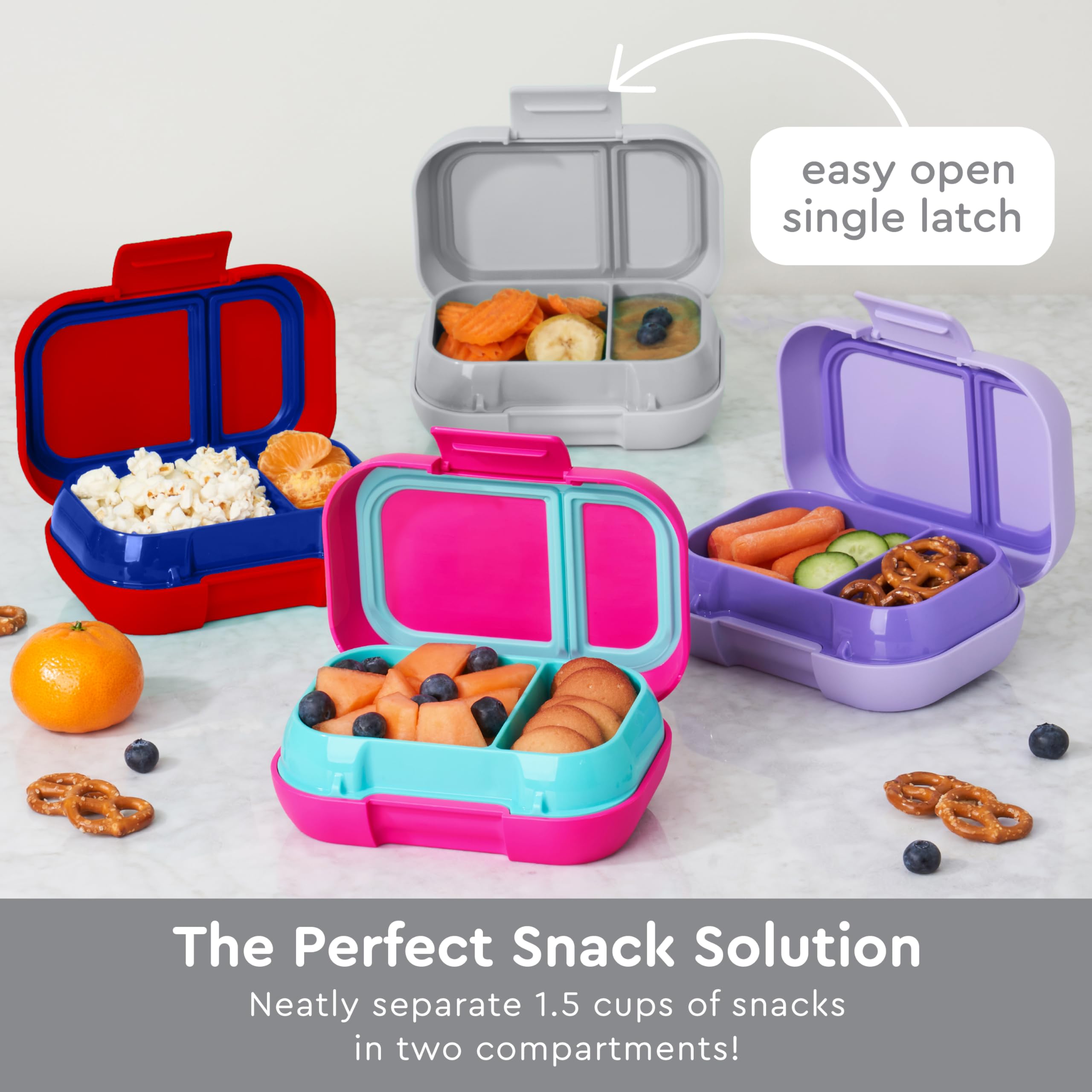 Bentgo Kids Snack apto para microondas y nevera para comidas pequeñas.