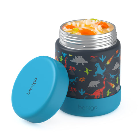 Bentgo Kids tarro de comida inoxidable 11oz, diseño para dinosaurio, libre de derrames.