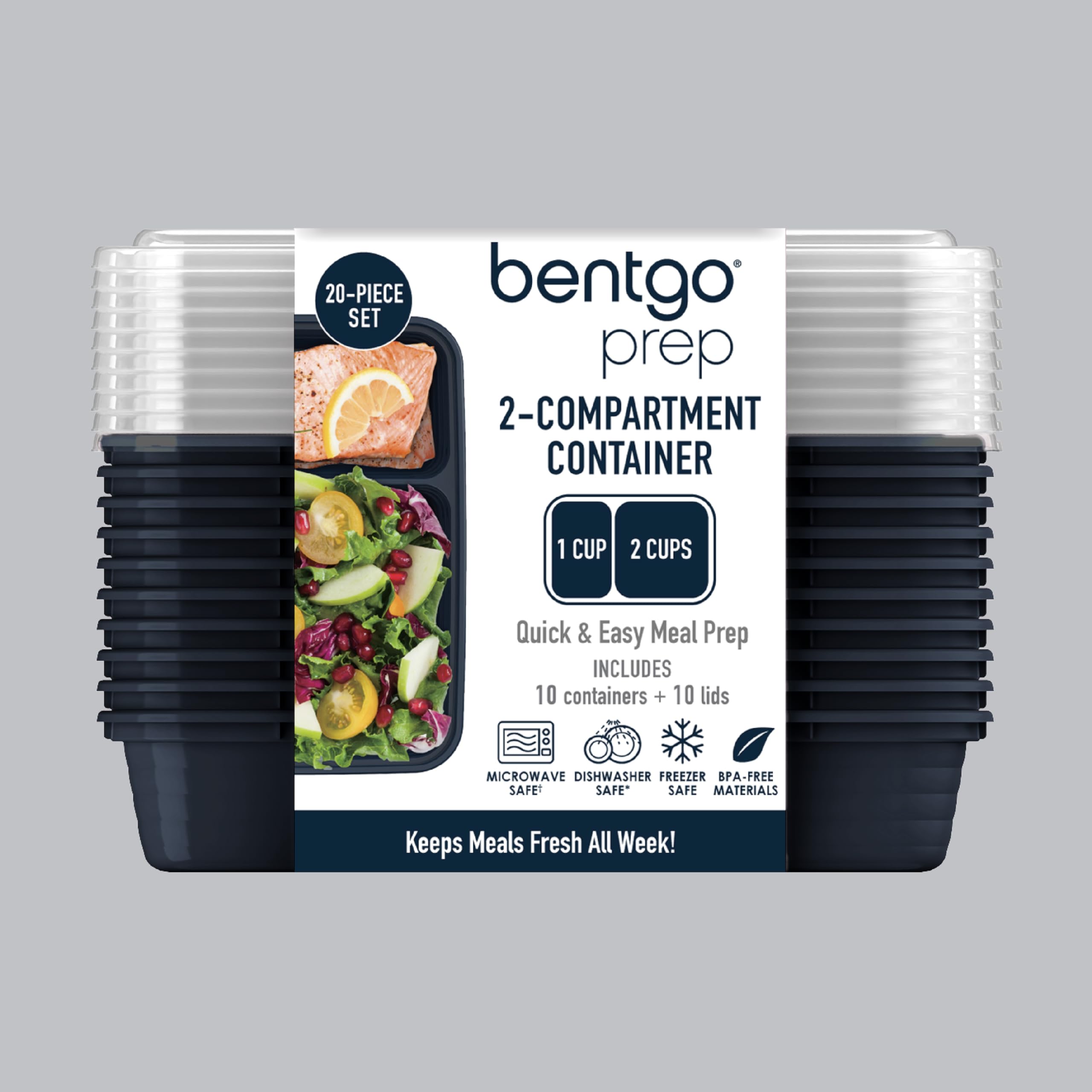 Bentgo Prep: 10 bandejas de dos compartimentos con tapas compatibles.