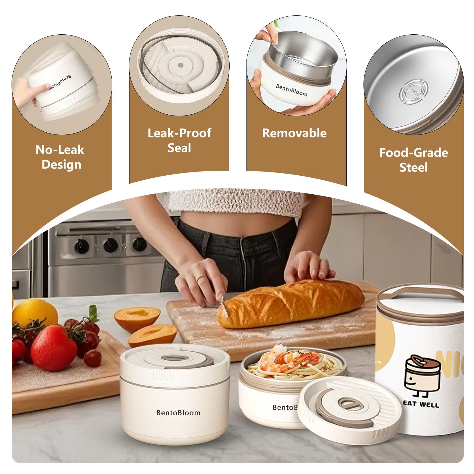 BentoBloom bolsa aislante mantiene la comida caliente o fría por horas.
