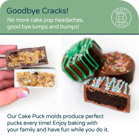 Moldes de cobertura CakePuck de Benty Cakes para recubrir con chocolate suave.