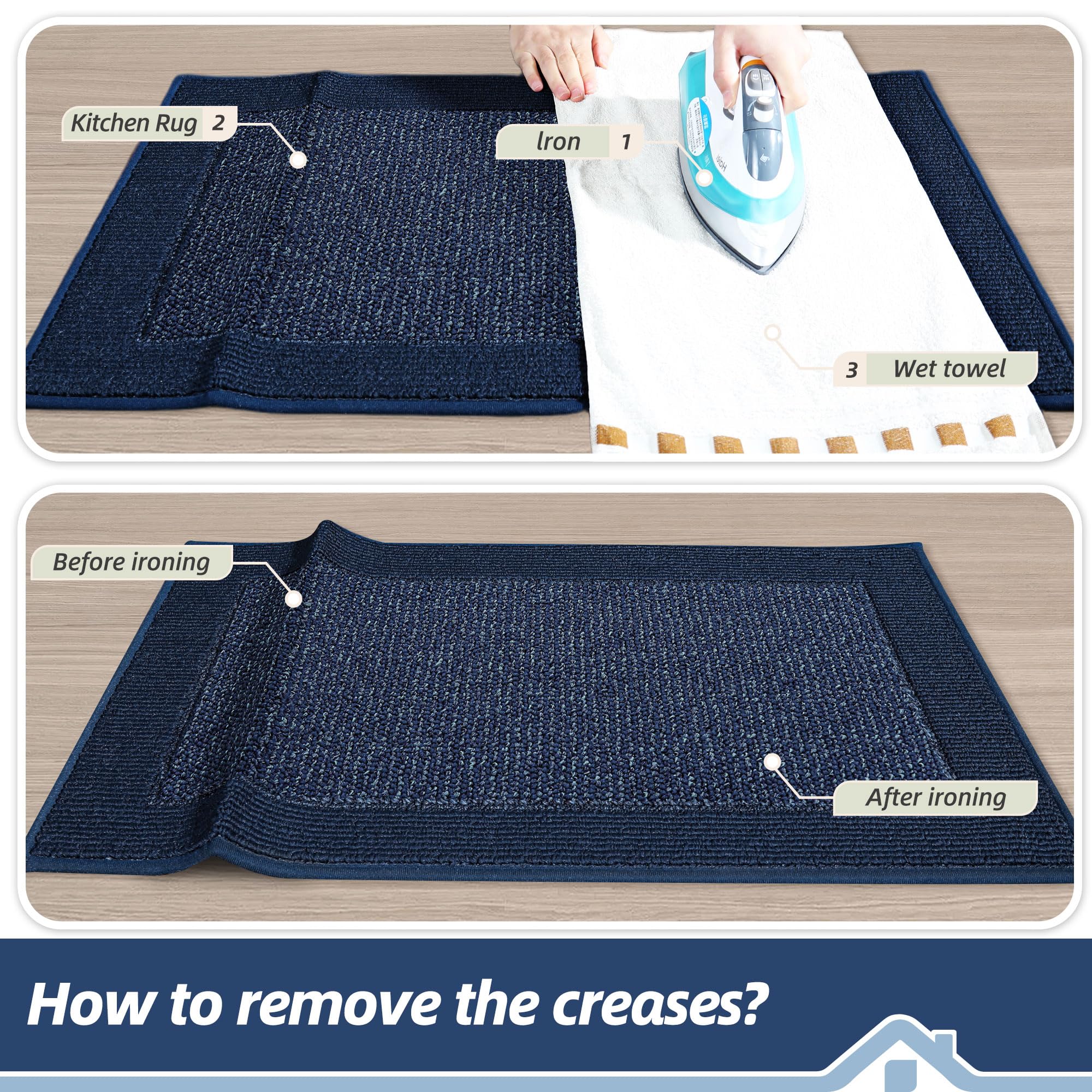 BEQHAUSE Alfombra de cocina con base antideslizante y protección TPR.