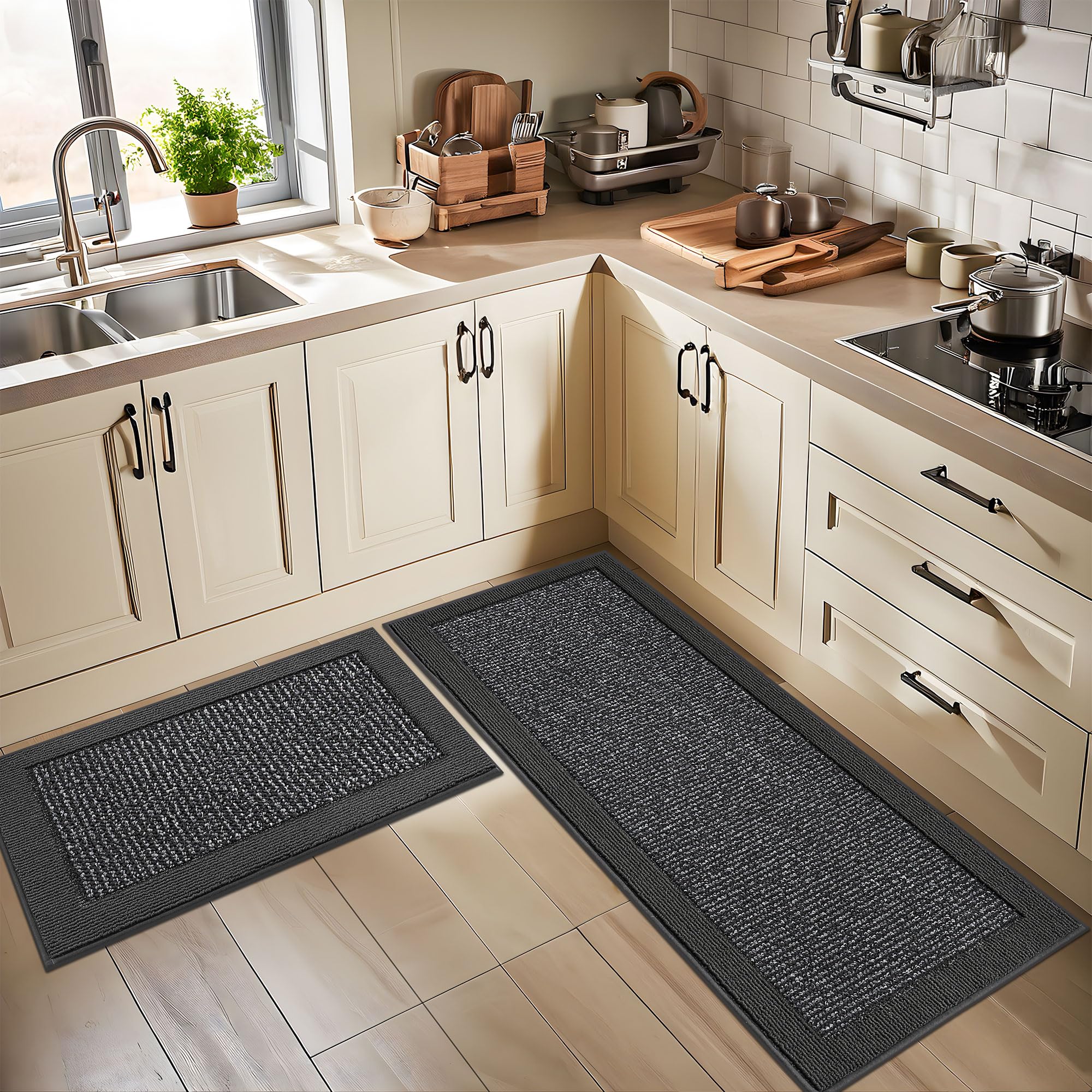 BEQHAUSE alfombra de cocina lavable a máquina para limpieza fácil