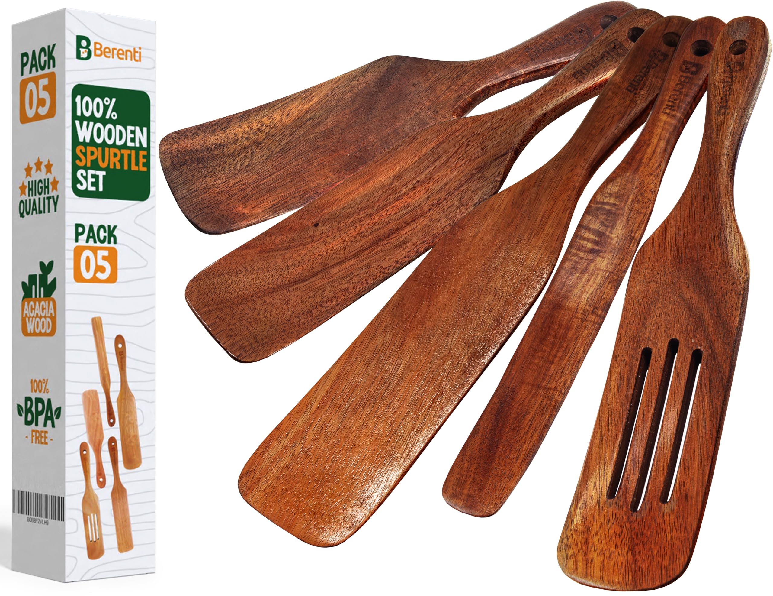 Berenti set spurtle madera acacia para cocina, facilita remover y servir