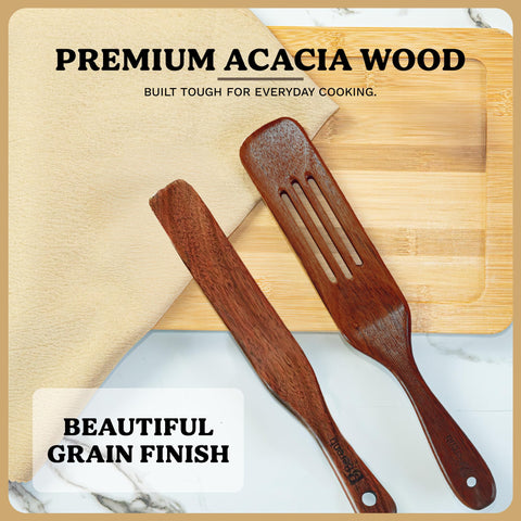 Berenti spurtle pequeño de acacia, manejo preciso para servir y mezclar