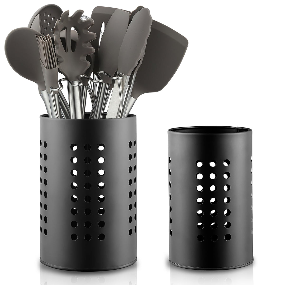 Berglander porta-utensilios para encimera, dos tamaños en negro acero, organización práctica para utensilios.