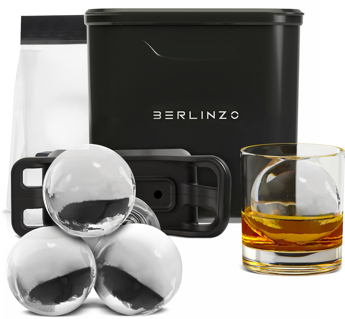 Berlinzo bola hielo cristal 2,4 pulgadas para whisky y cócteles.