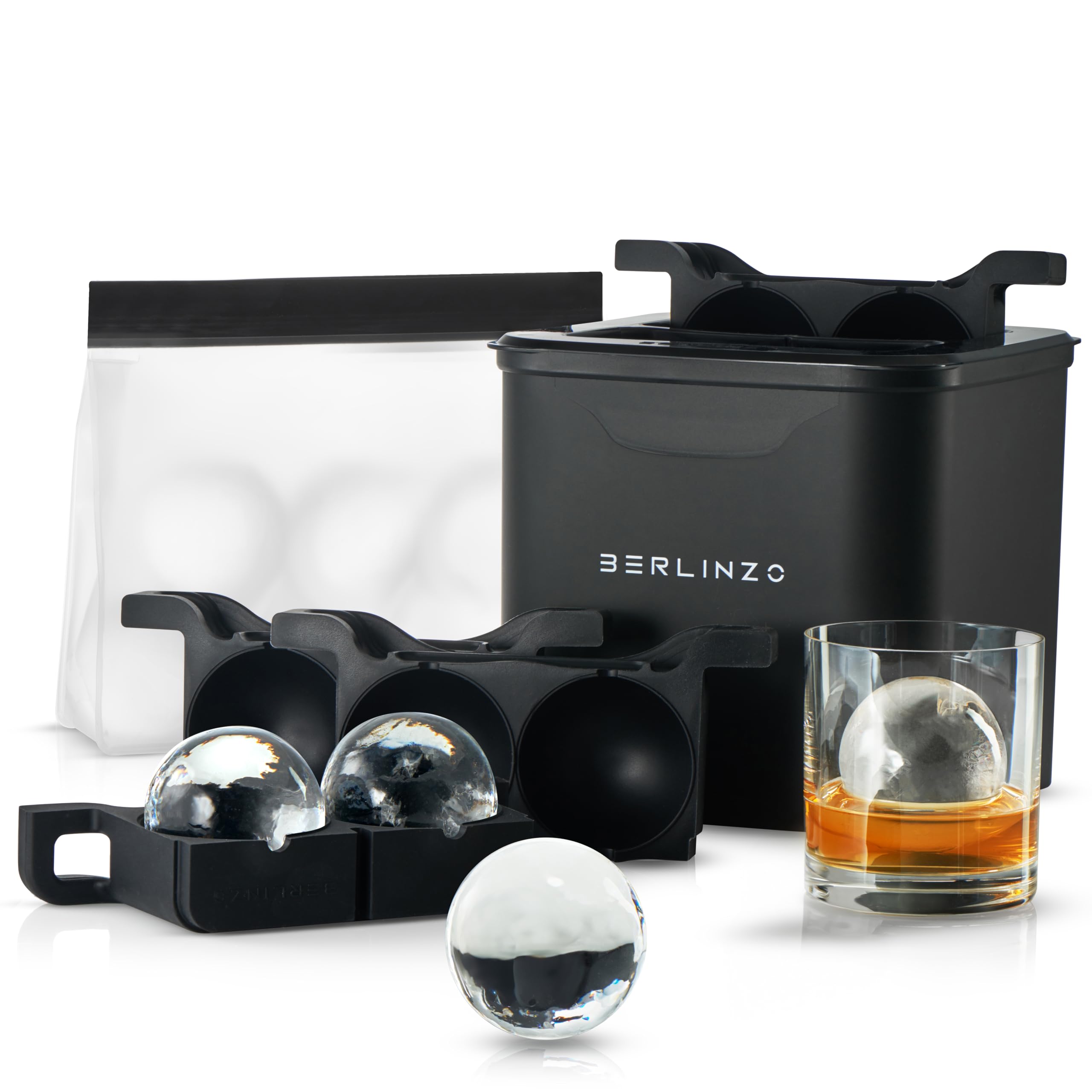 Berlinzo: molde para hielo con 4 esferas cristalinas de 2,4 pulgadas, ideal para whiskey.