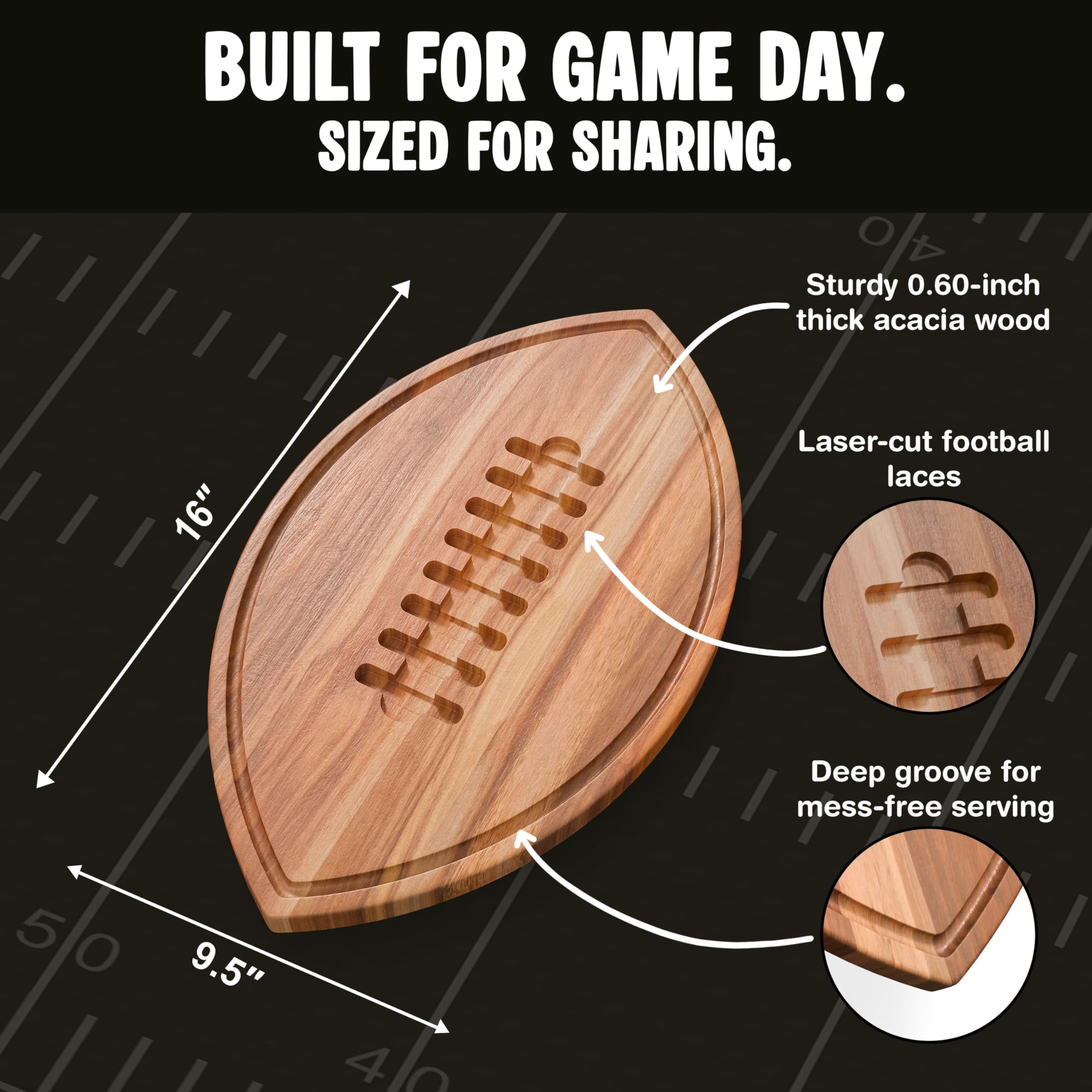 Berry Good Lunch tabla charcutería fútbol acacia, ideal para presentaciones