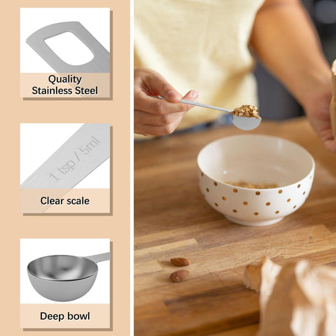Cucharita BERYLER con escalas en unidades estadounidenses y métricas para recetas.
