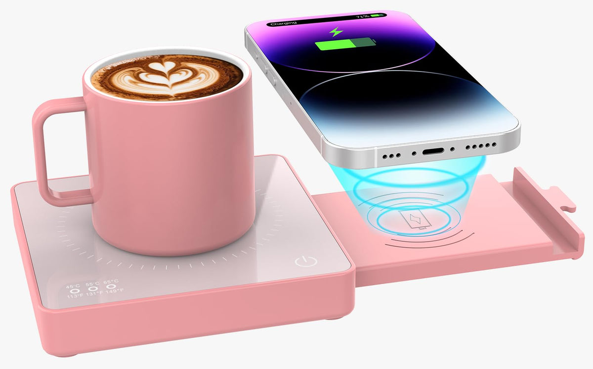 Besbule calentador de tazas con carga inalámbrica de 15W mantiene tu café caliente.
