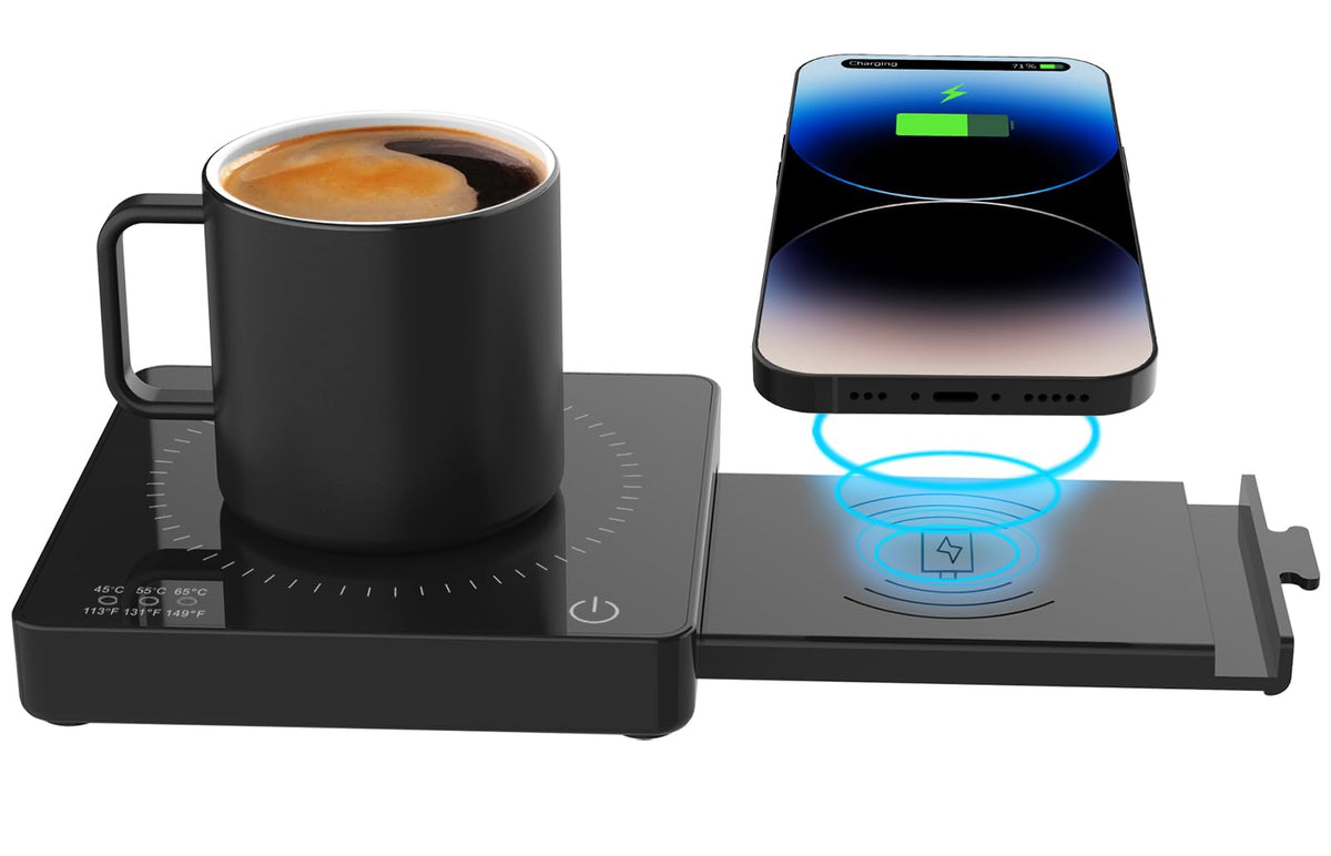 Besbule calentador de tazas con carga inalámbrica 15W mantiene la bebida caliente y carga.