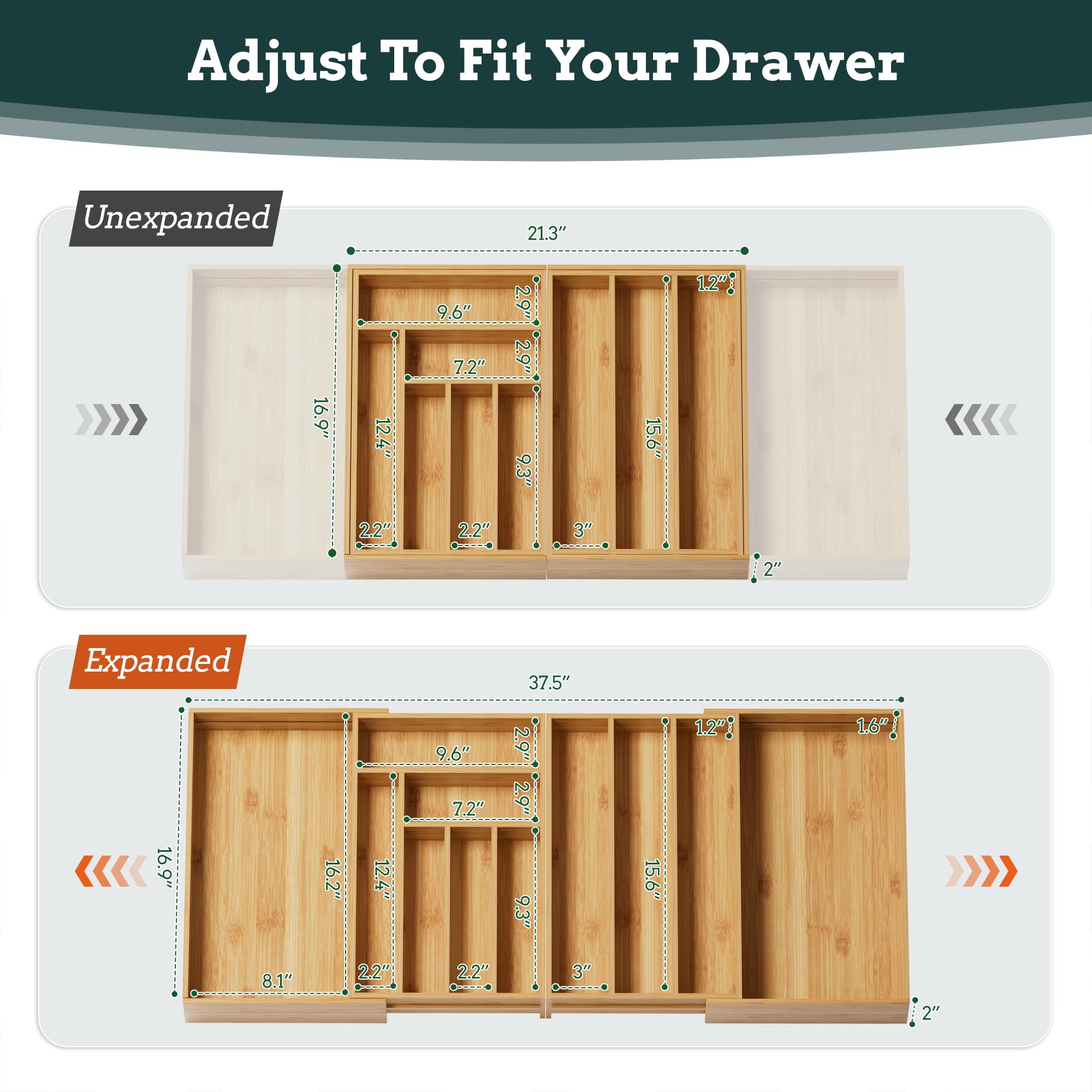 Besilord organizador cajon extendido: compatible con cajones amplios para mayor flexibilidad.