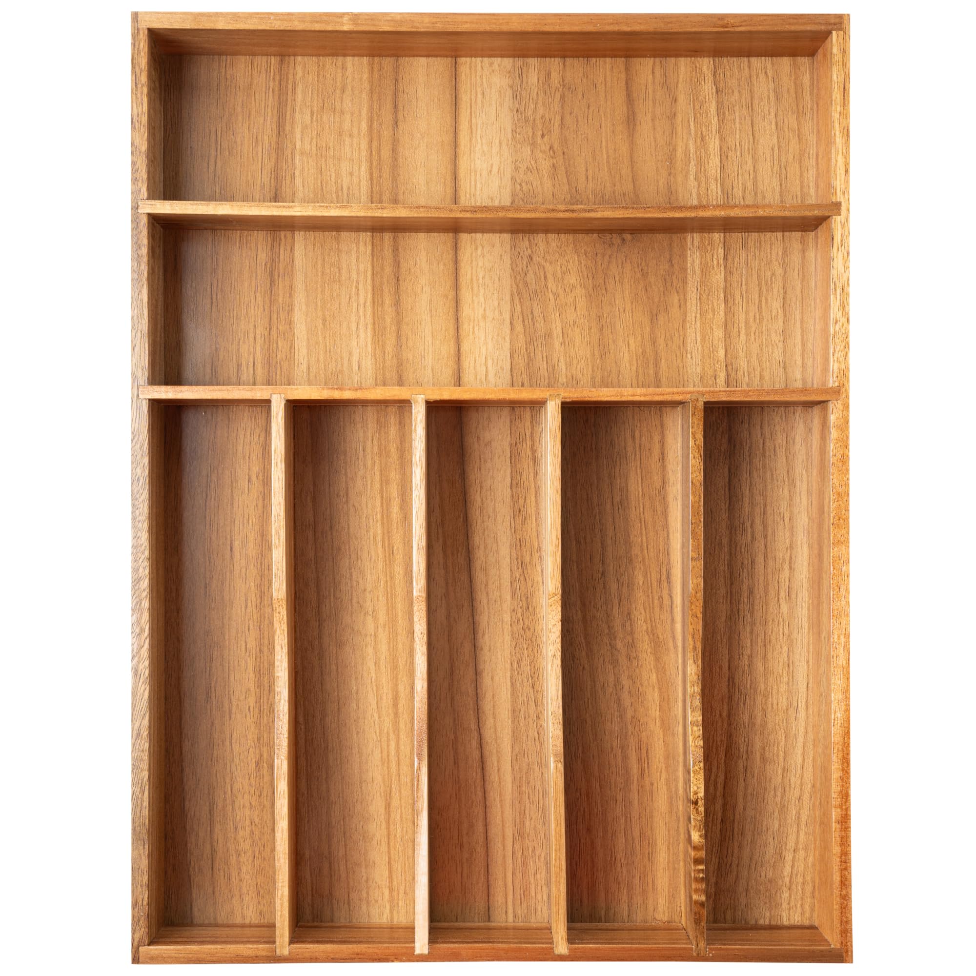 Besilord organizador de cubiertos en cajón de acacia con 7 celdas para ordenar cubiertos.