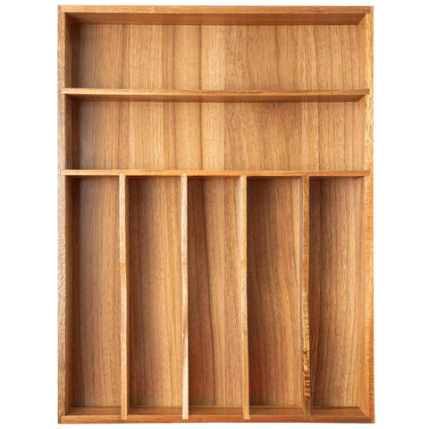 Besilord organizador de cubiertos en cajón de acacia con 7 celdas para ordenar cubiertos.