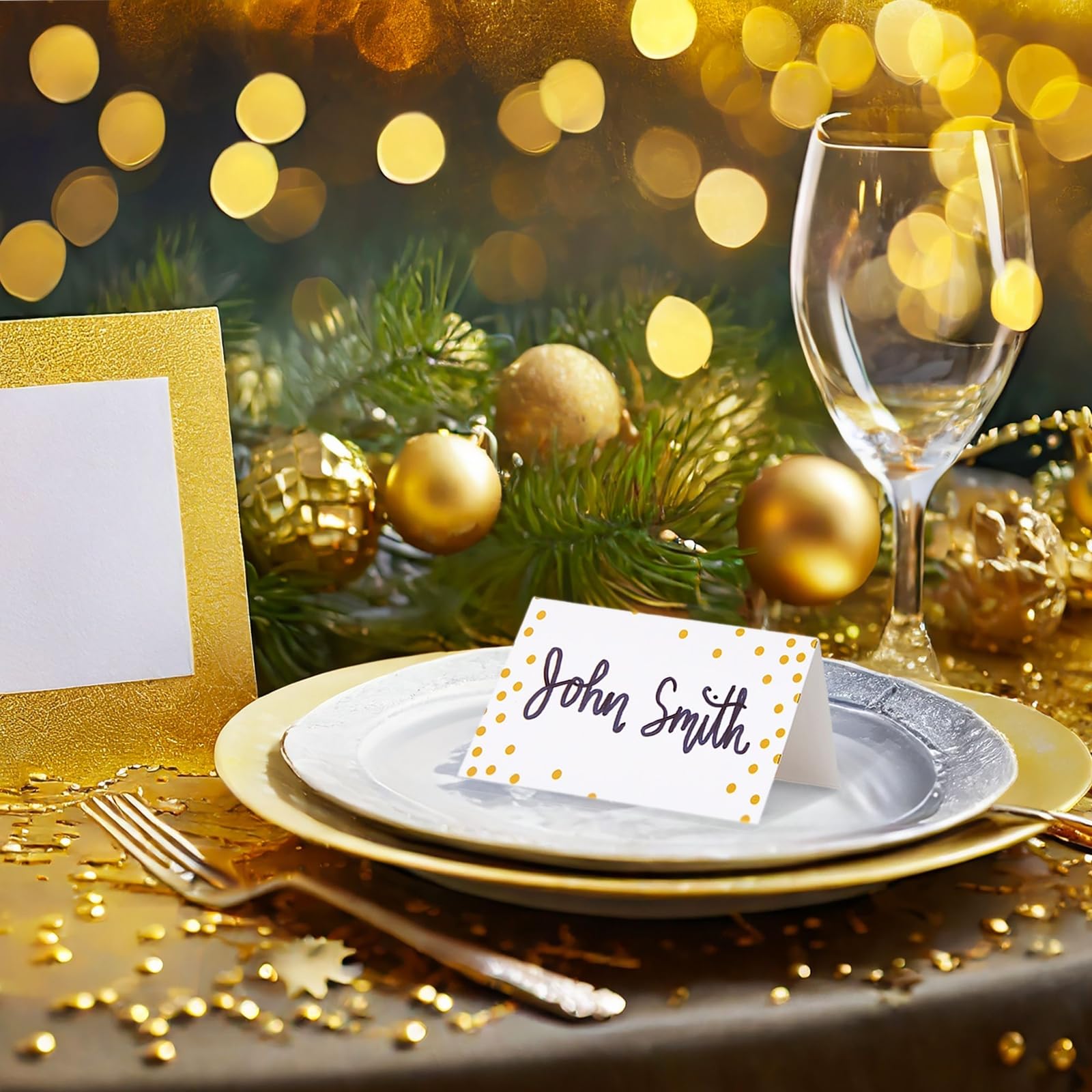 BEST PAPER GREETINGS: lunares dorados en tarjetas de mesa para un toque elegante