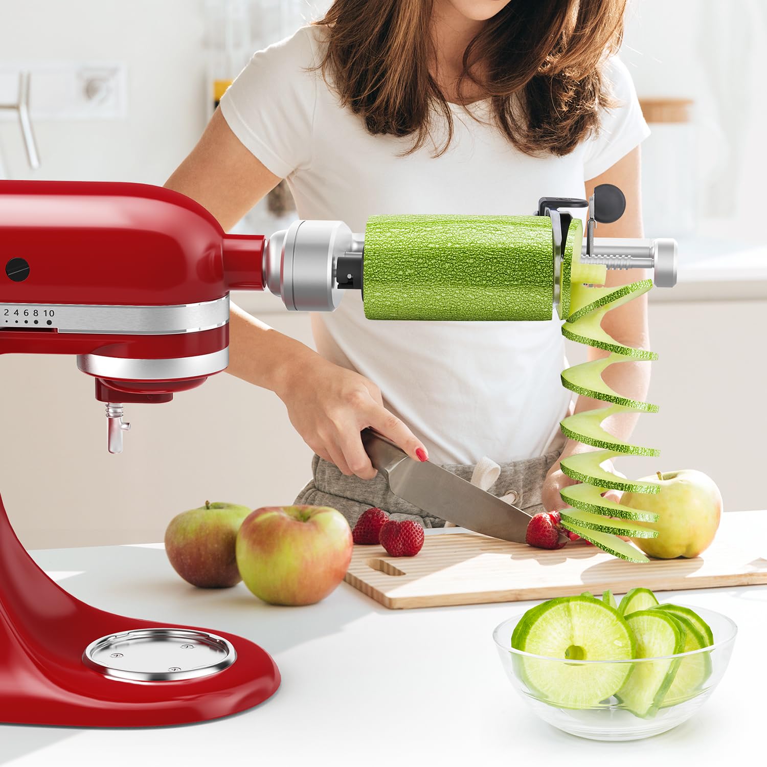 Bestand espiralizador para KitchenAid, función de pelado para preparar frutas.