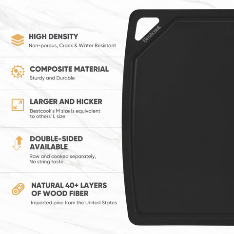BESTCOOK tabla de cortar fibra de madera con superficie antideslizante para cortes seguros.