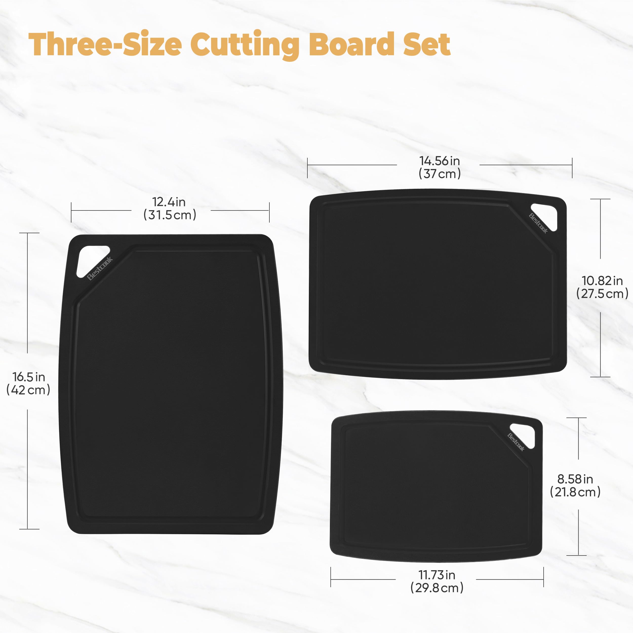 BESTCOOK conjunto de 3 tablas de cortar, tres tamaños para frutas, verduras y carne.