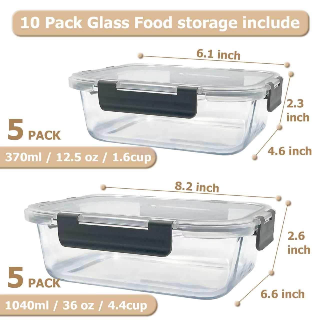 Bestfull contenedores vidrio 12-5oz con tapa hermética para porciones pequeñas