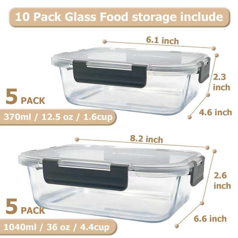 Bestfull contenedores vidrio 12-5oz con tapa hermética para porciones pequeñas