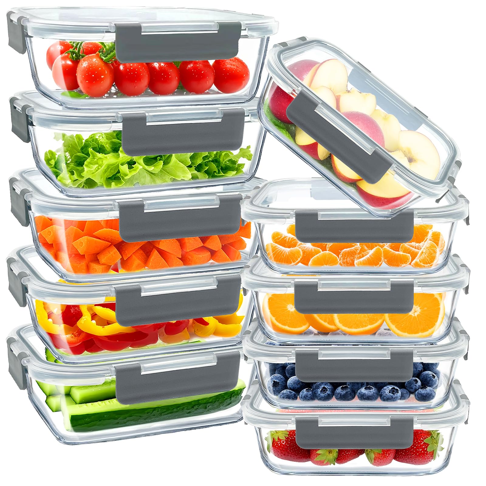 Bestfull contenedores vidrio 36oz con tapa hermética para comidas preparadas y conservación