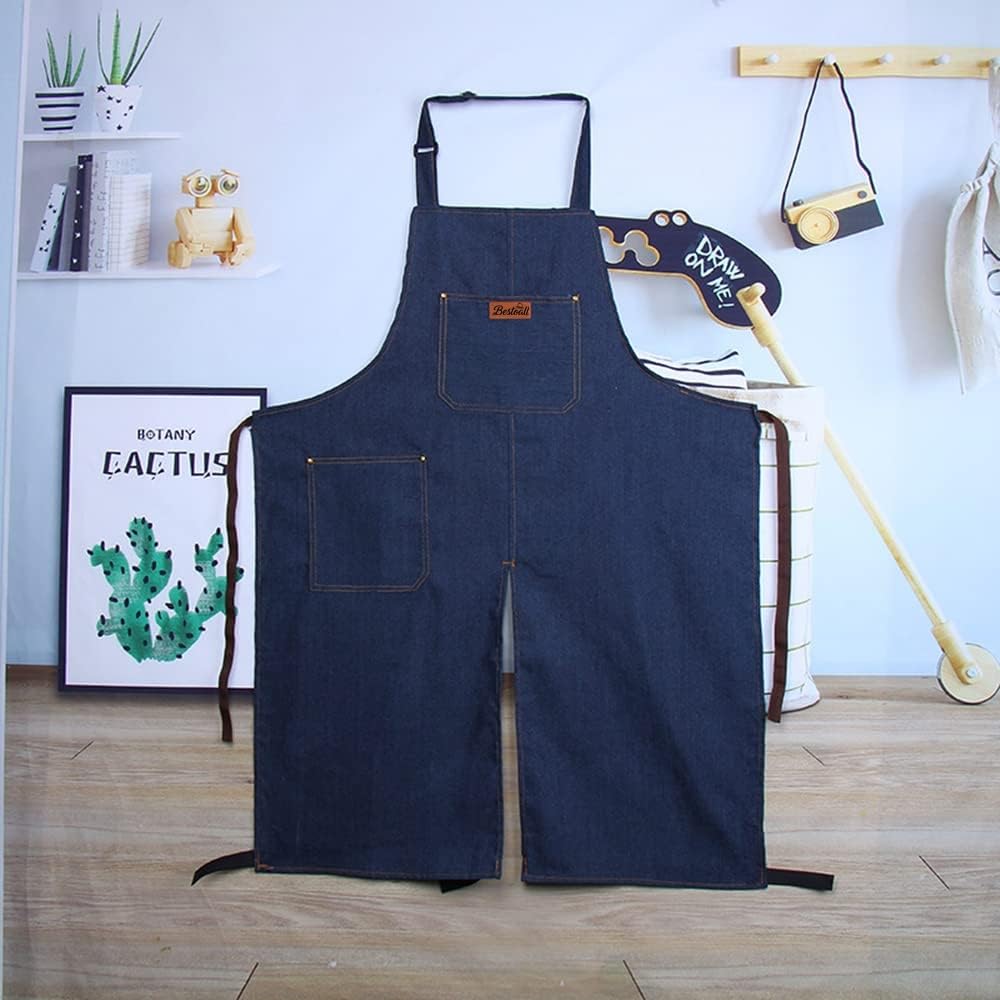Delantal Bestoall denim para jardinería, barbacoa y taller, uso versátil.