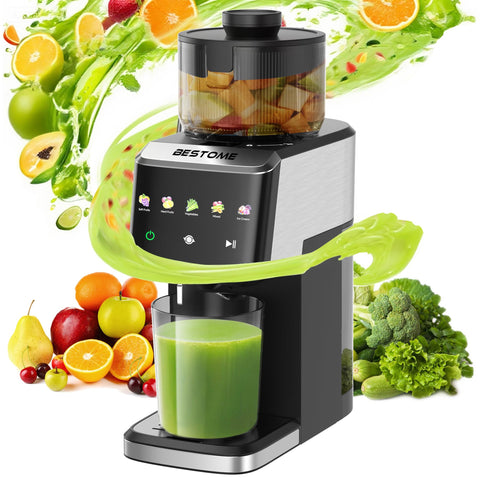 Bestome exprimidor en frío con boca ancha facilita jugos de frutas enteras.