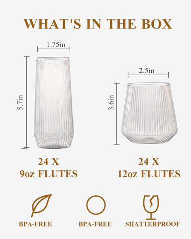 BESTSTAR Vasos 12 onzas con relieve acanalado, perfectos para bebidas frías y presentaciones modernas.