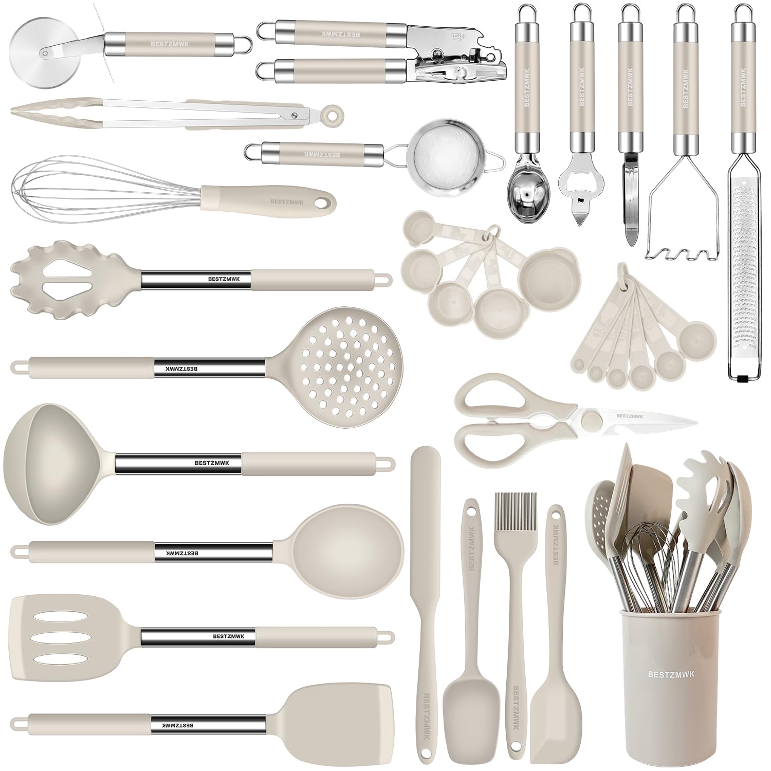 BESTZMWK juego de utensilios de cocina 33 piezas, con estuche, organización y acceso rápido.