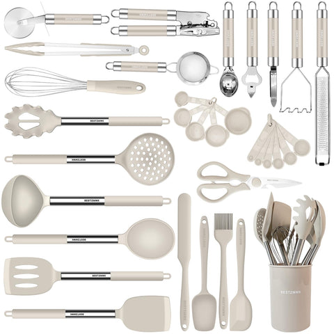 BESTZMWK juego de utensilios de cocina 33 piezas, con estuche, organización y acceso rápido.