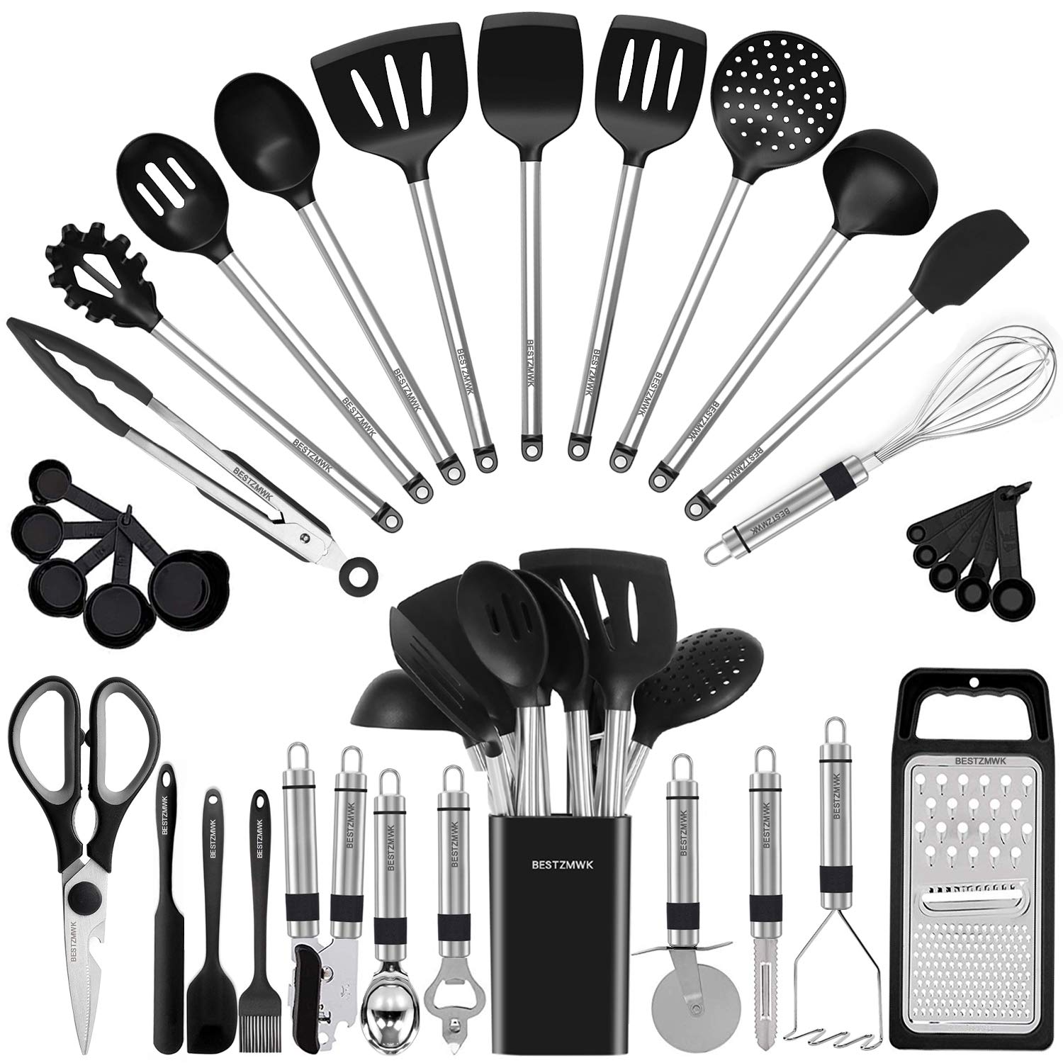 BESTZMWK juego utensilios de cocina 33 piezas para uso diario en sartenes antiadherentes.