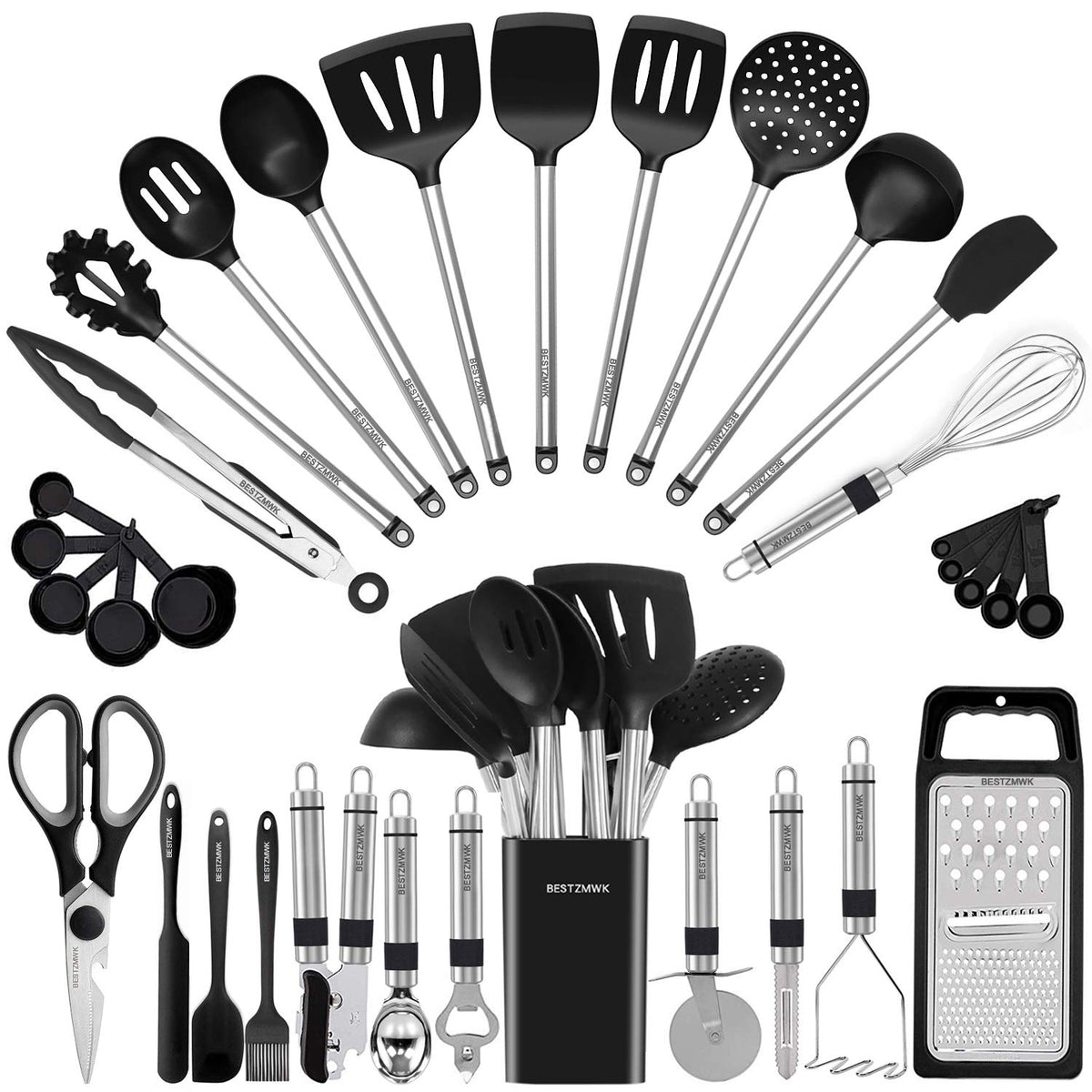 BESTZMWK juego utensilios de cocina 33 piezas para uso diario en sartenes antiadherentes.