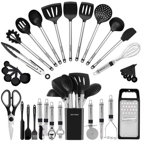 BESTZMWK juego utensilios de cocina 33 piezas para uso diario en sartenes antiadherentes.