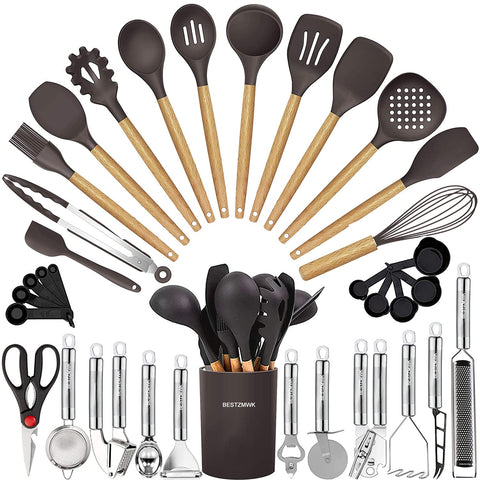 BESTZMWK juego de utensilios de cocina 35 piezas para cocinar sin rayar sartenes antiadherentes.