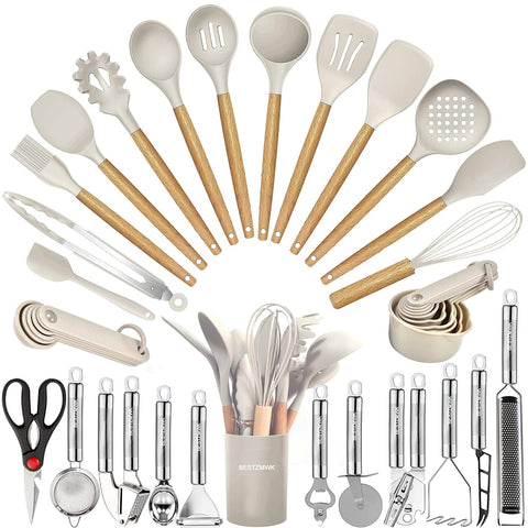 BESTZMWK set de utensilios de cocina 35 piezas sobre encimera