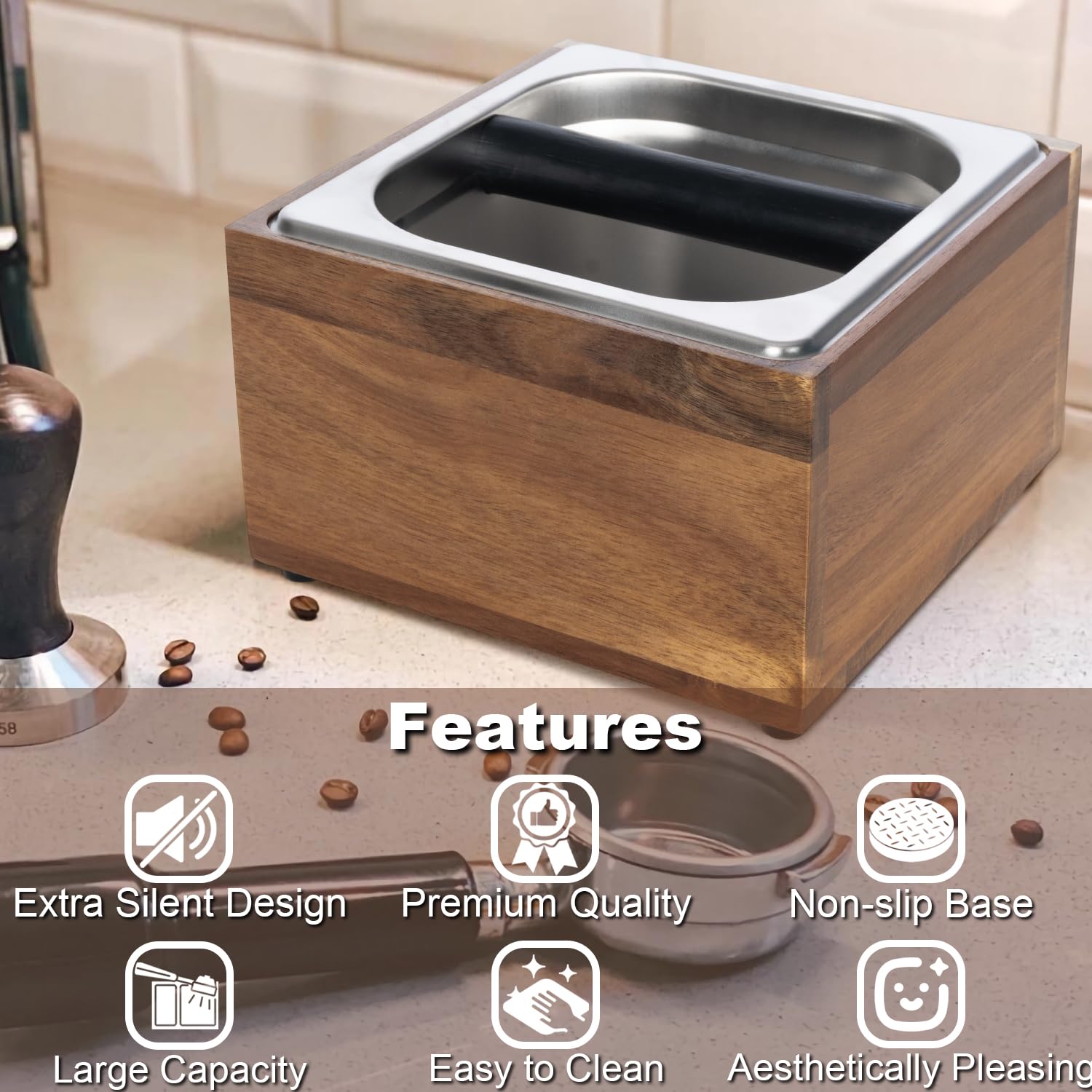 Beszone tamaño ideal espresso: caben varios pucks sin ocupar mucho espacio.