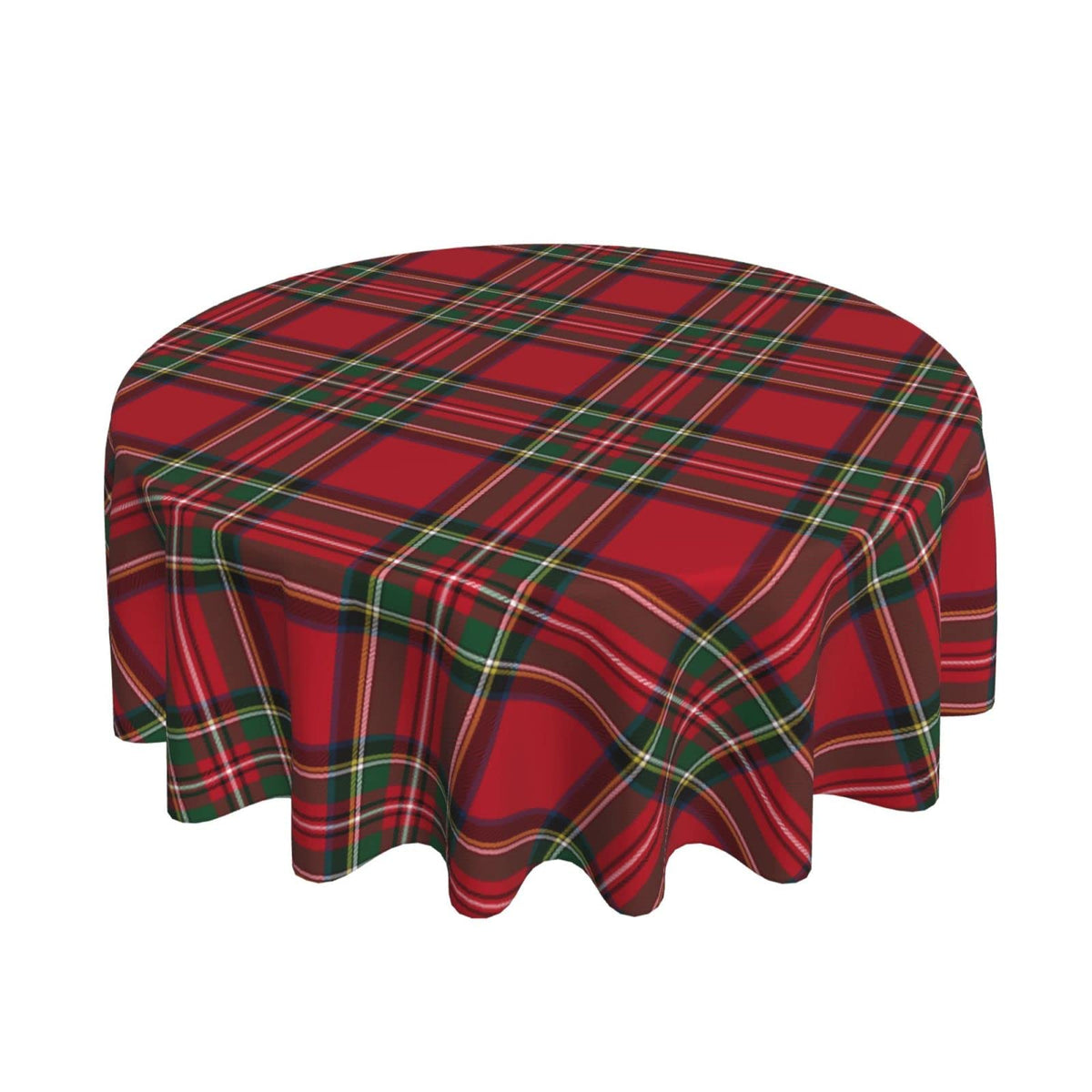 Mantel BETGINY redondo 60in con cuadros rojo-verde para mesa festiva.