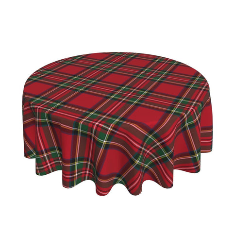 Mantel BETGINY redondo 60in con cuadros rojo-verde para mesa festiva.