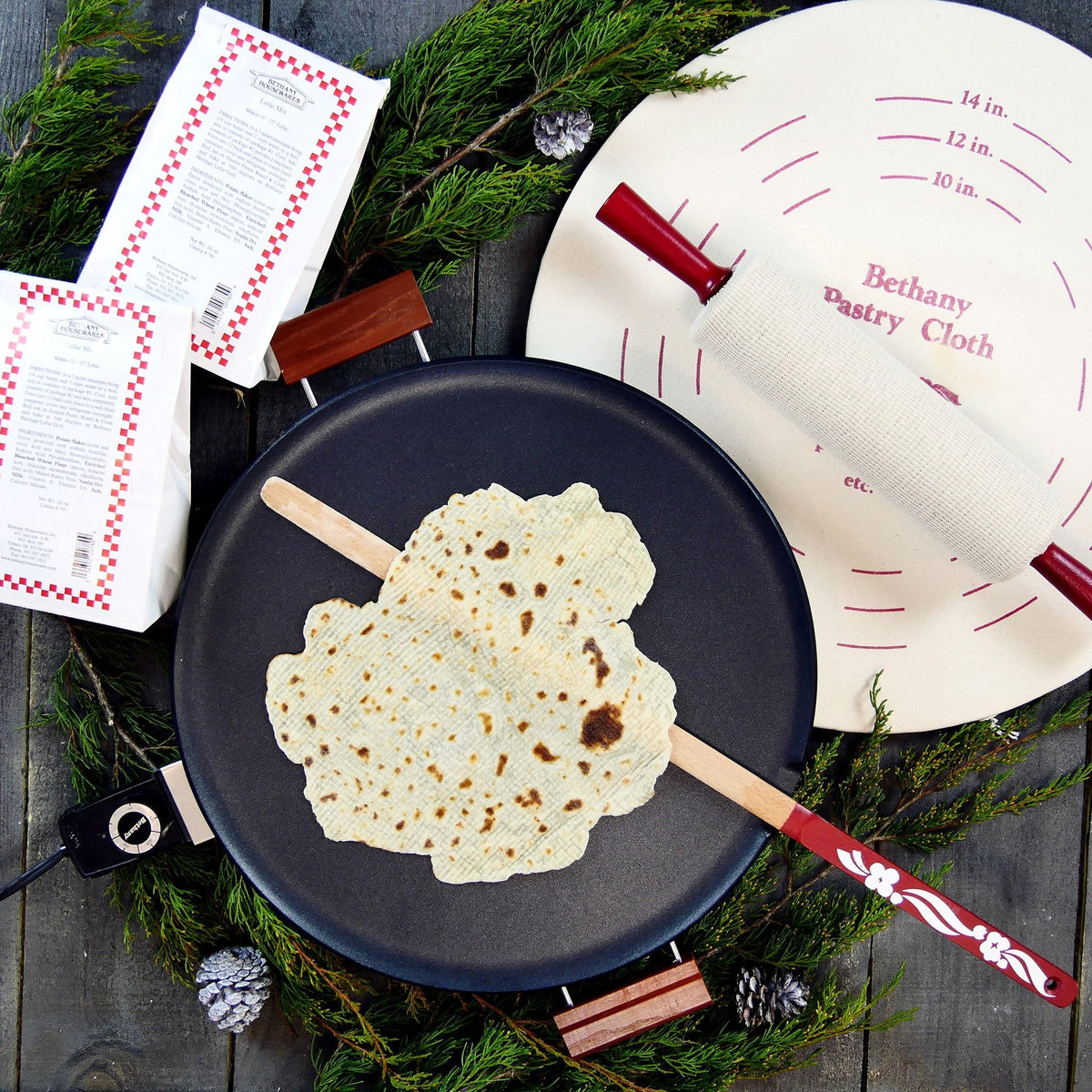 Bethany Housewares Lefse Starter Kit con plancha antiadherente para hornear lefse sin esfuerzo.