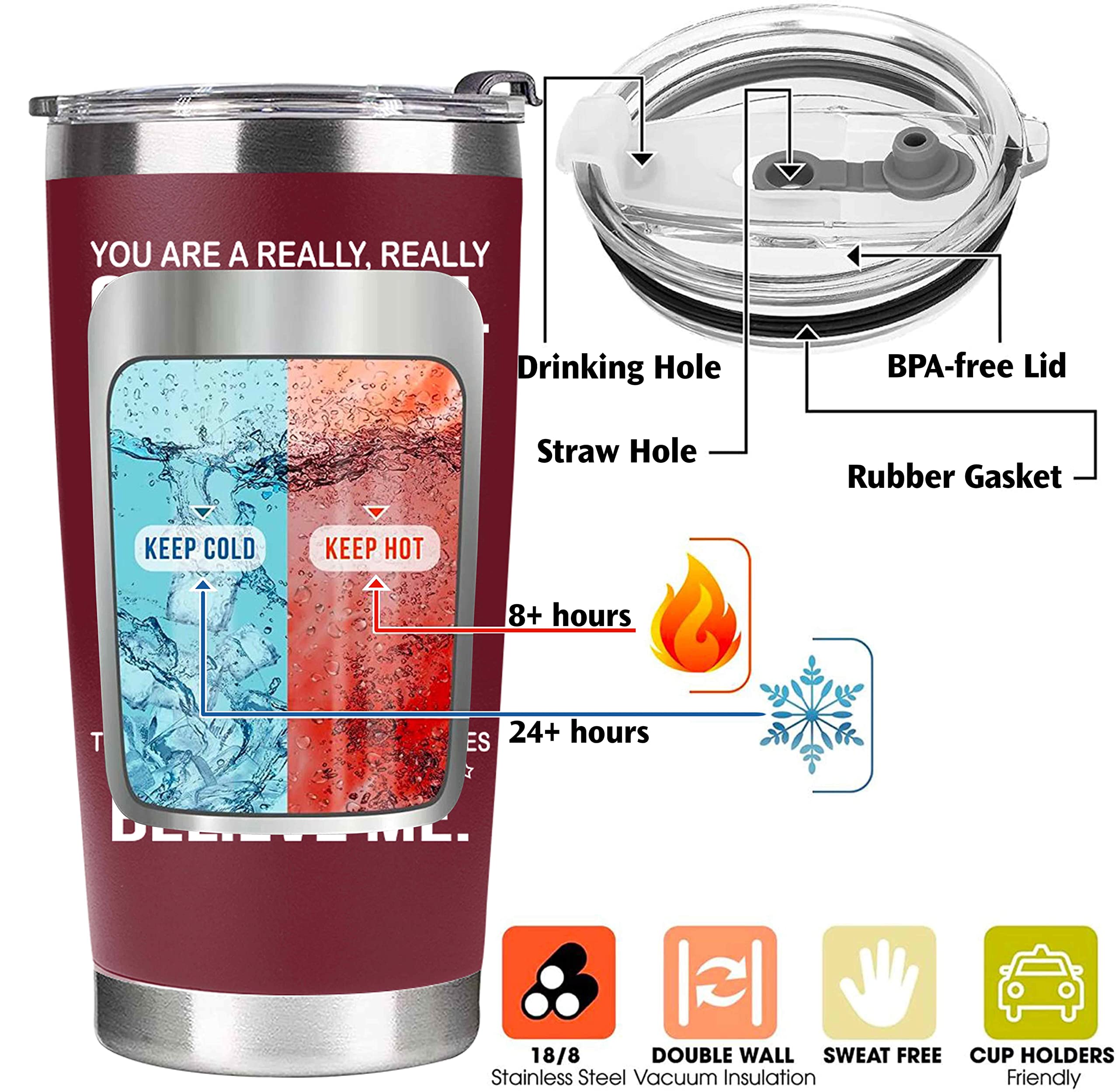 BETHEGIFT tumbler acero 18-8 inoxidable rojo, duradero y sin olores.