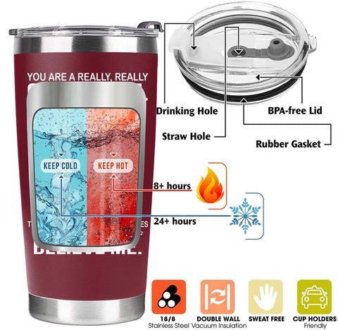 BETHEGIFT tumbler acero 18-8 inoxidable rojo, duradero y sin olores.