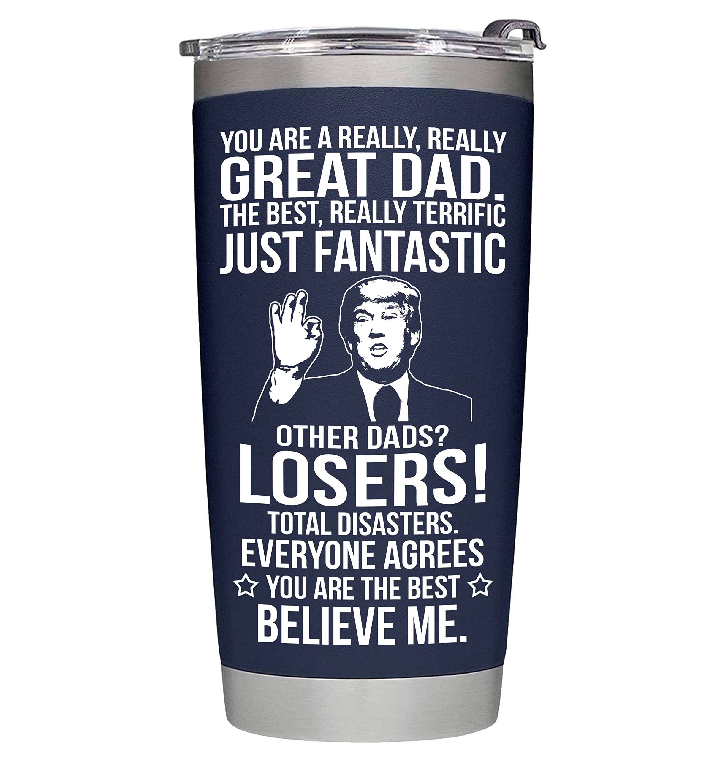 BETHEGIFT tumbler azul marino 20oz mantiene bebidas frías o calientes.